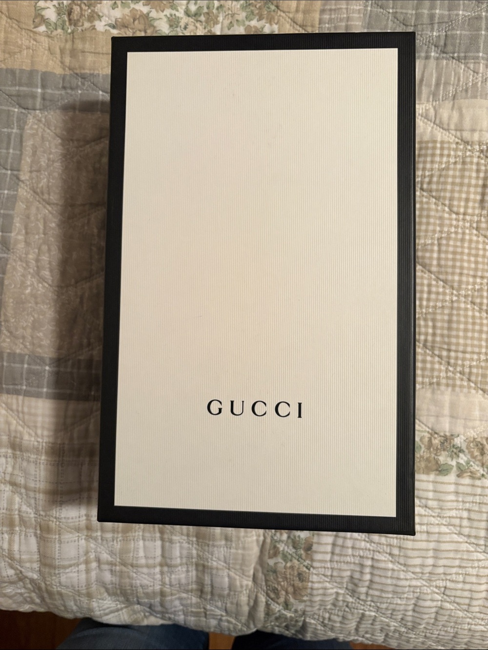 Gucci White Top with Black Trim Logo Box